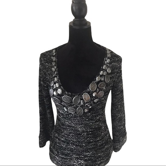 BCBGMaxAzria Knit Scoopneck Beaded Sweater Size S - Picture 1 of 5